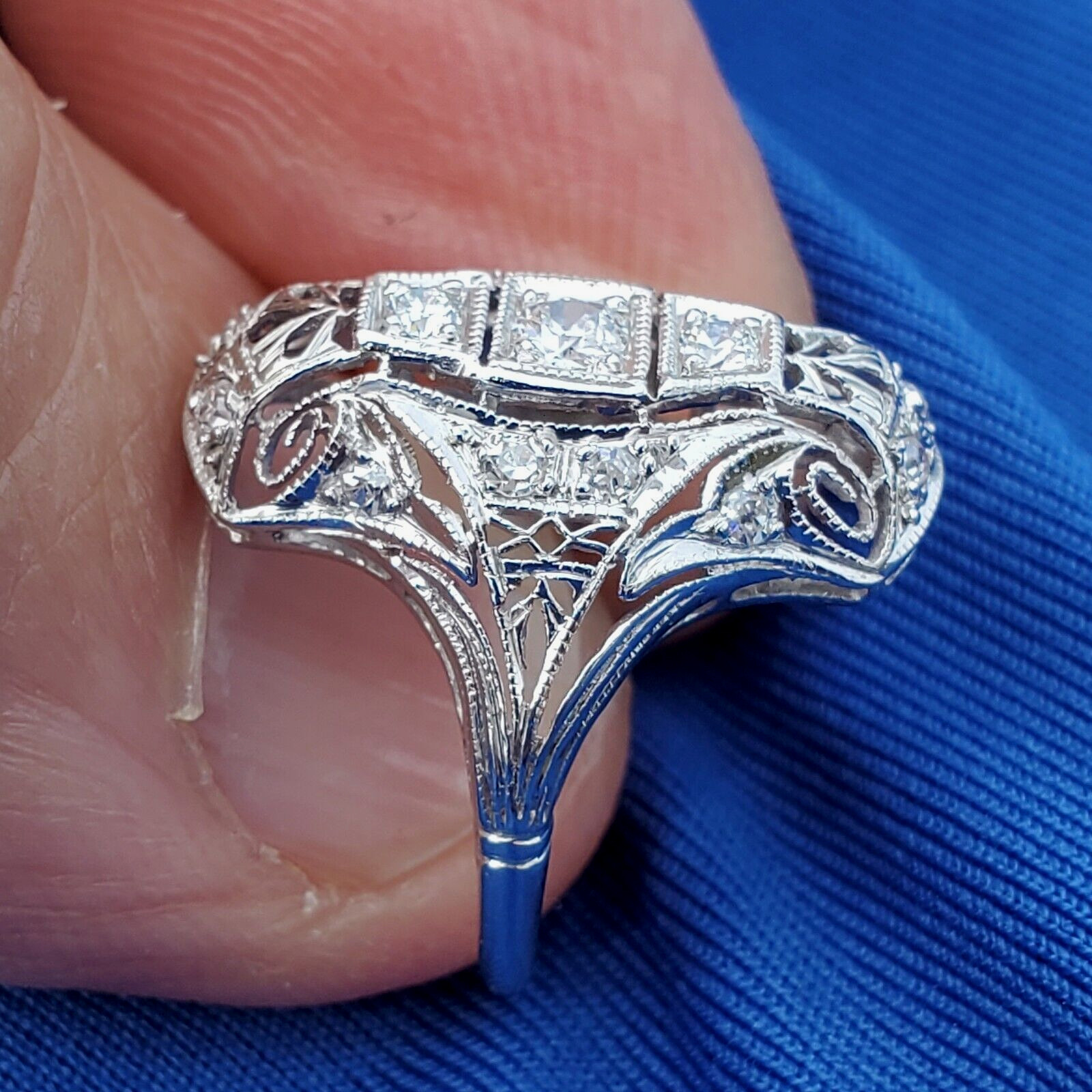Originbal EARTH MINED DIAMOND ART Deco Engagement Ring Antique PLATINUM Filigree