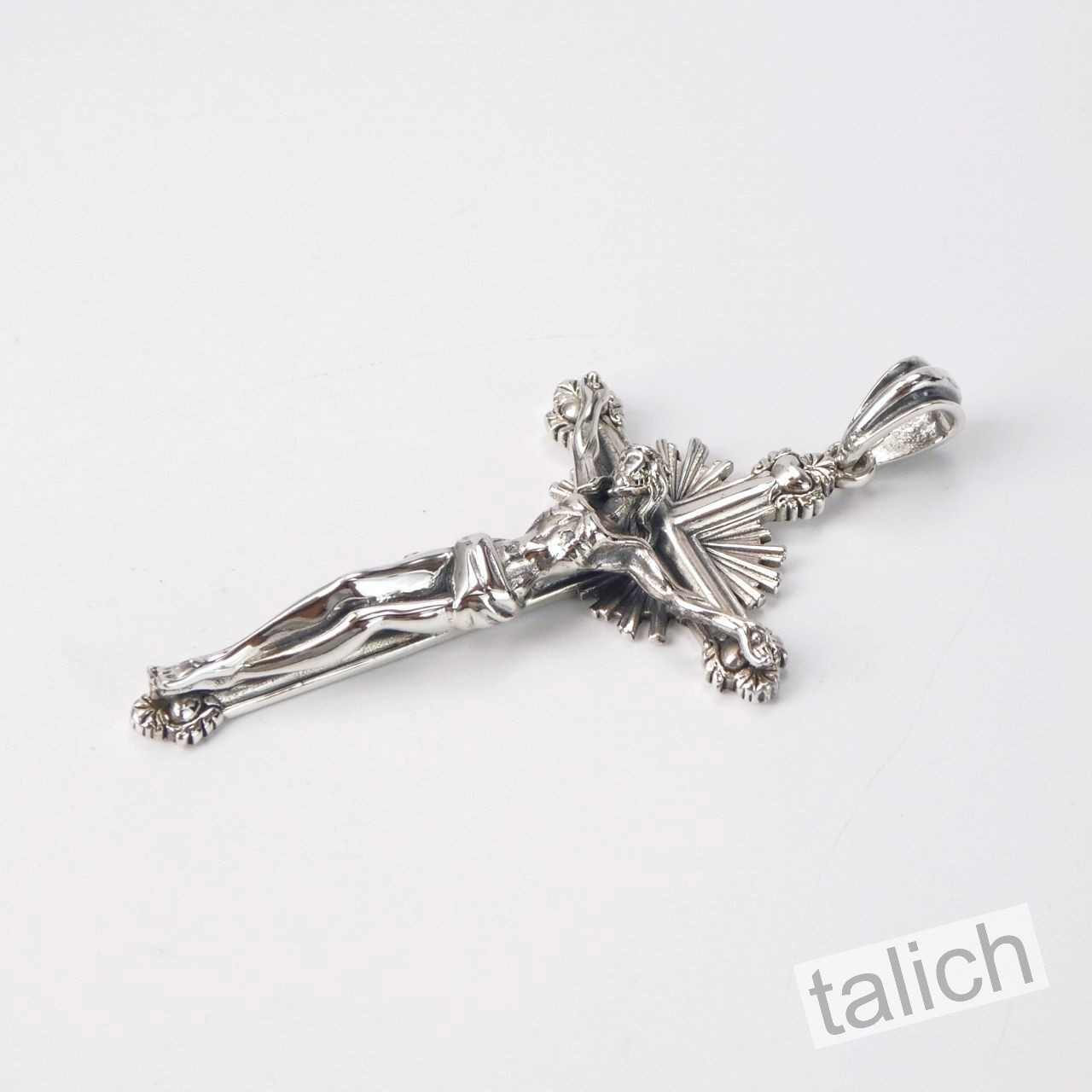 Solid 925 Sterling Silver Sacret Heart Jesus Crucifix Cross Pendant Men Unisex