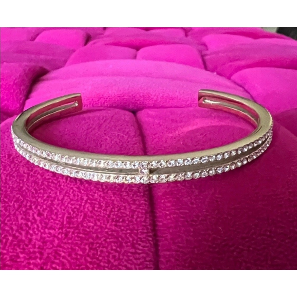 Henri Bendel Double Row Crystal Open Cuff Bracelet EUC
