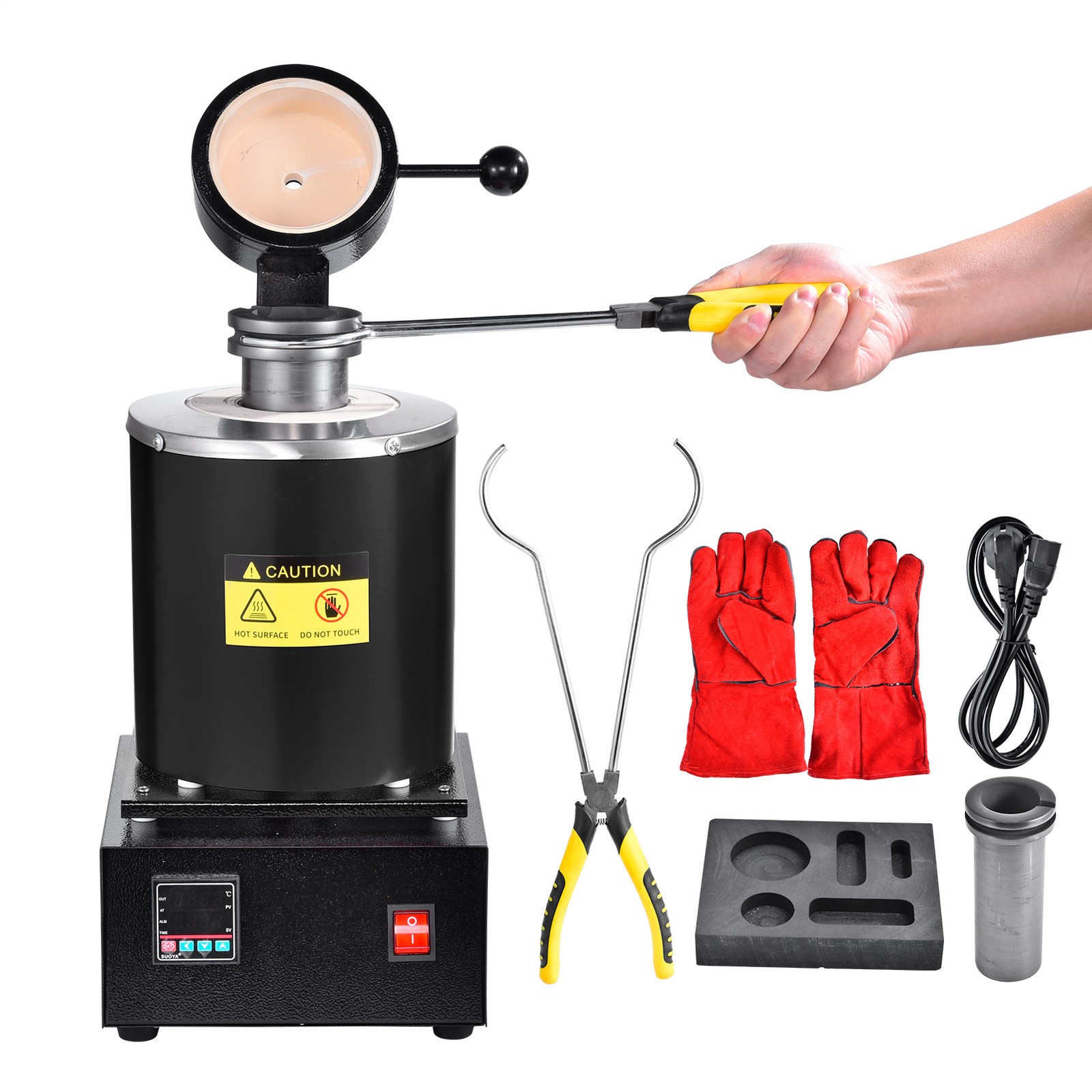 Electric Gold Melting Furnace 1500W with Digital Control and Crucibles