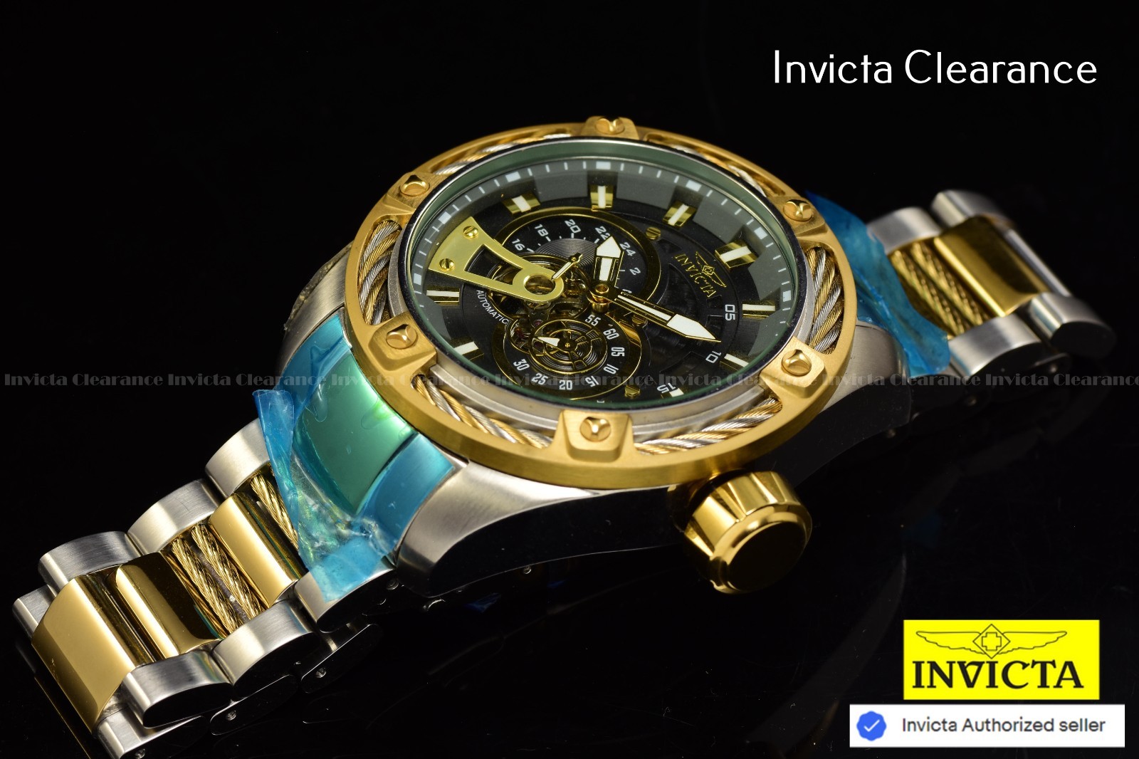 RARE Invicta Mens Bolt Automatic Open Heart Silver Yellow Gold-Plated SS Watch