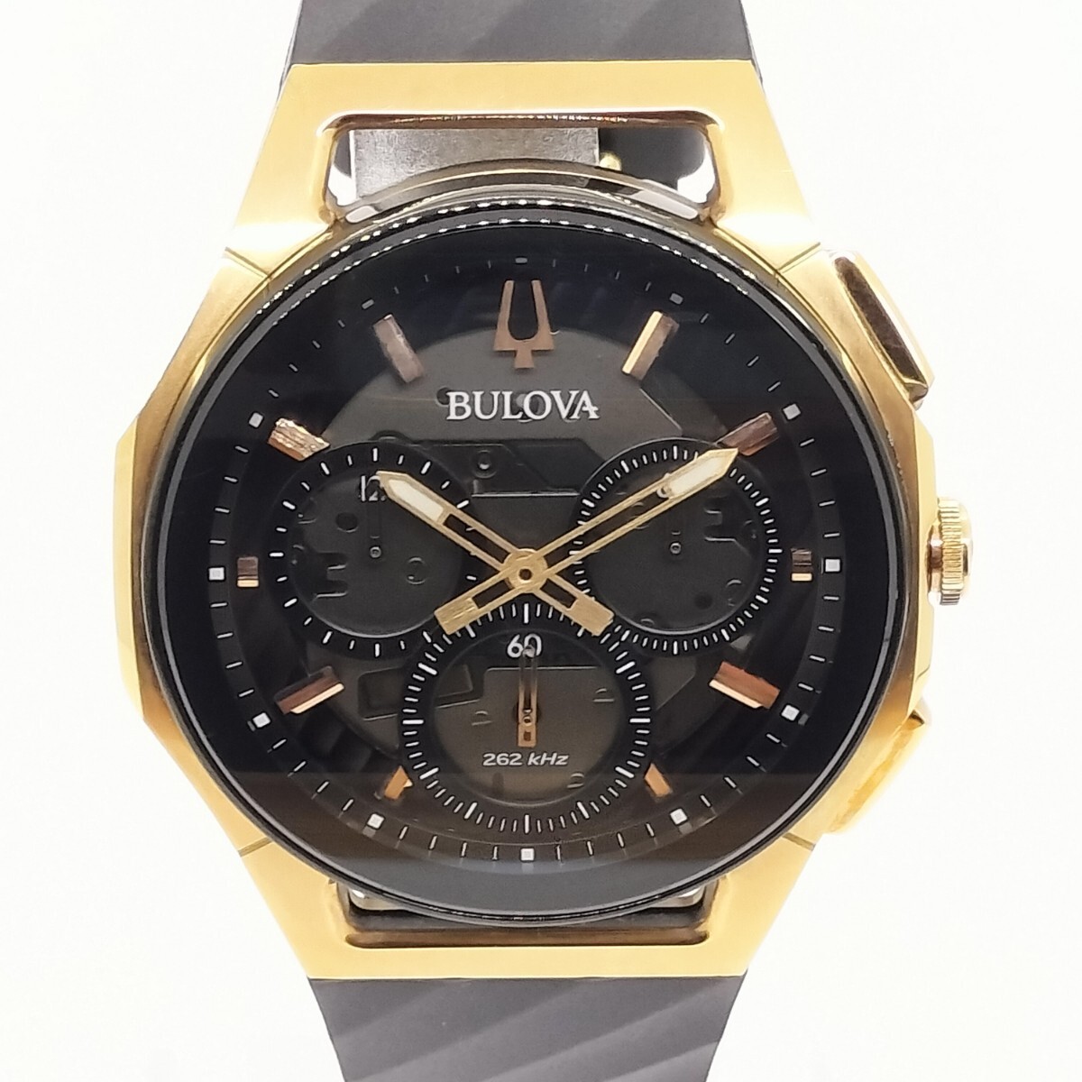 Bulova Curv Chronograph Men’s Watch Black PVD Rose Gold Case From Japan