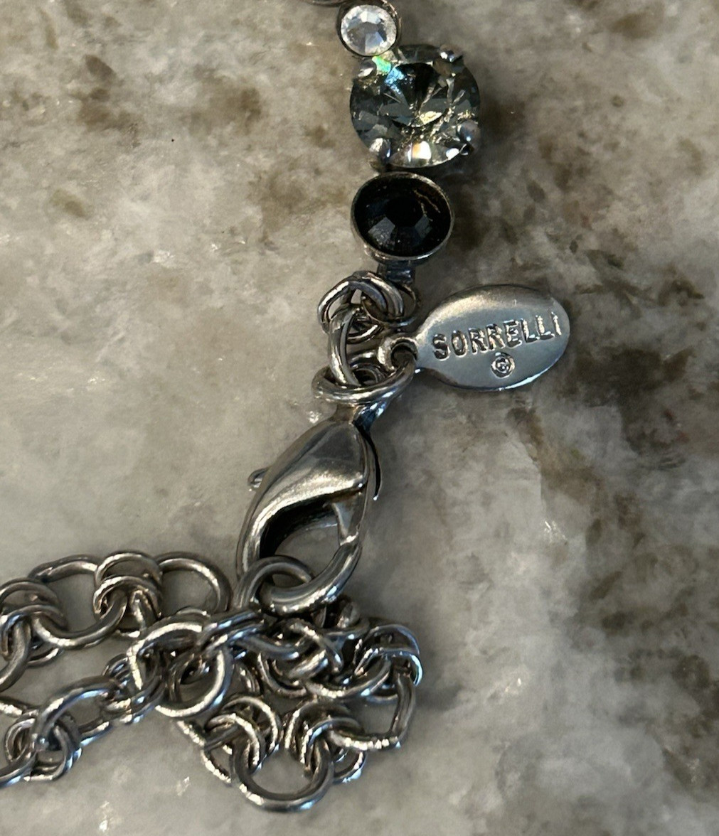 Sorrelli Tennis Choker Necklace Black Gray Crystal Adjustable Silver Retired