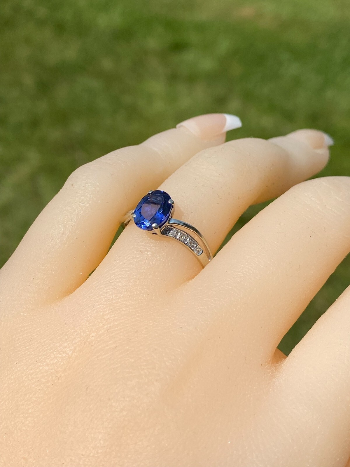 White Gold Diffused Sapphire Bypass Ring