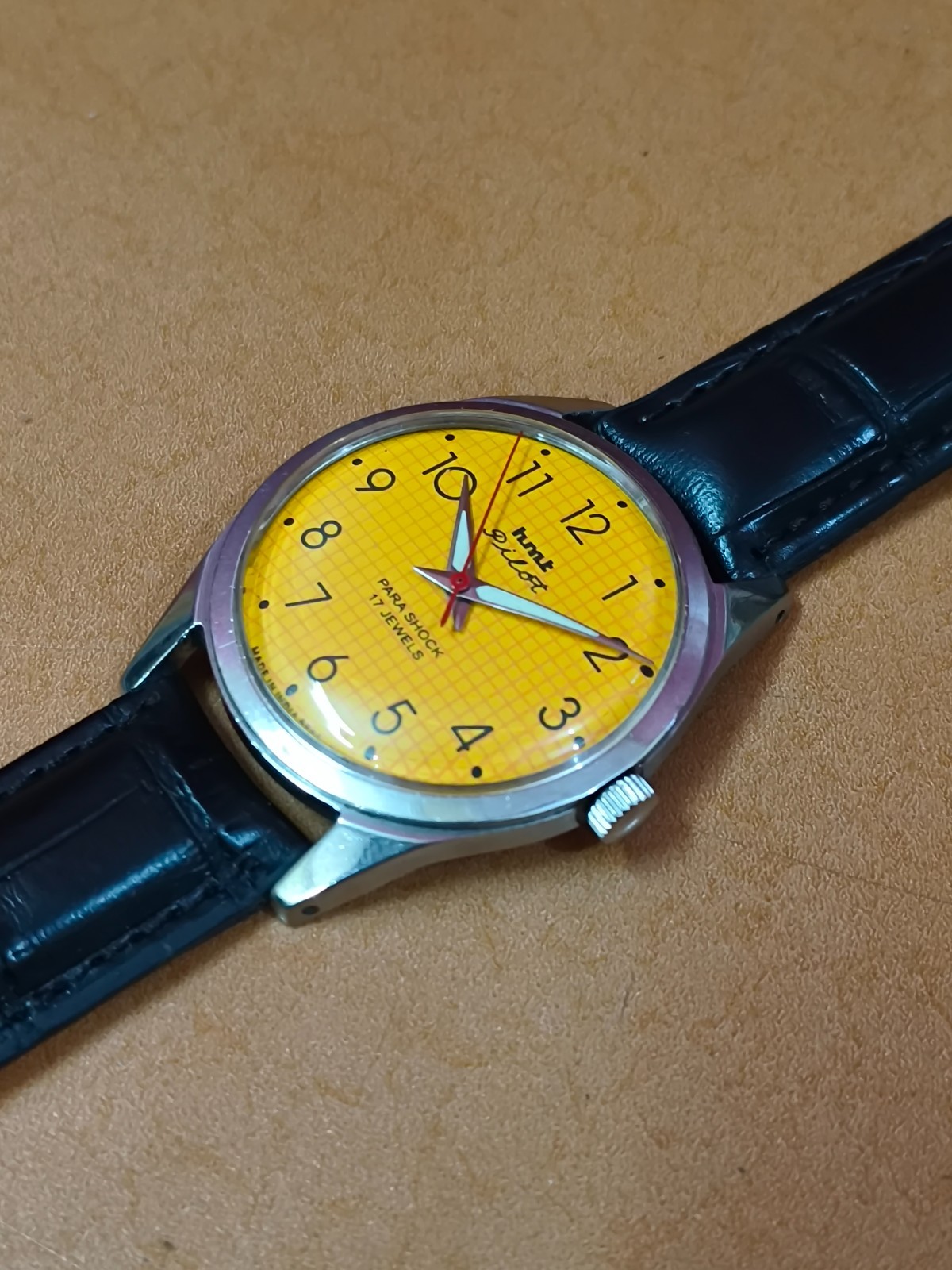 Vintage HMT Pilot Yellow 17 Jewels Mechanical Hand Winding Men’s Wrist Watch