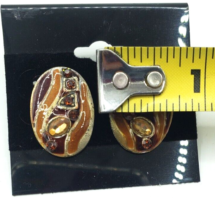 Enamel Brown Red With Faux Citrine an Garnet Stud Pierced Earrings