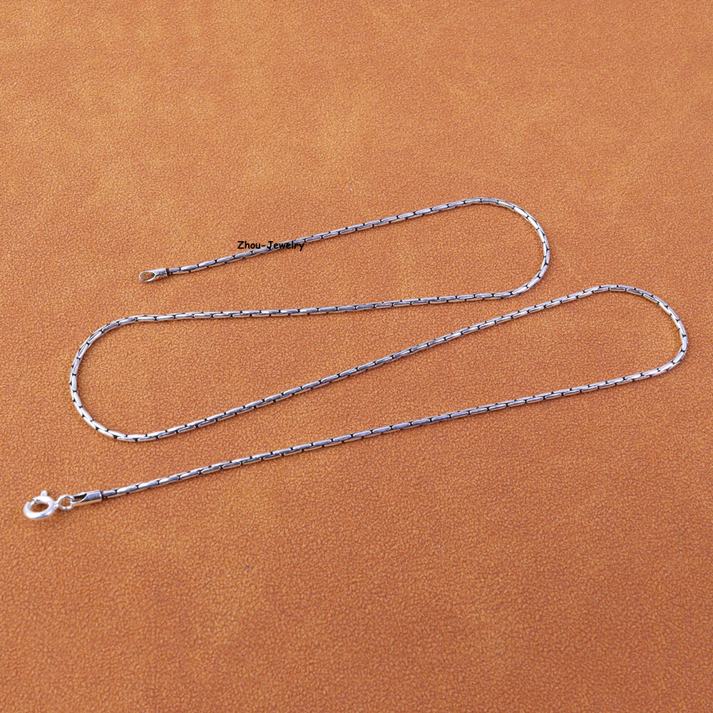 Solid 925 Sterling Silver Women Men 1.5mm Bamboo Link Chain 5-6g 17.7inch