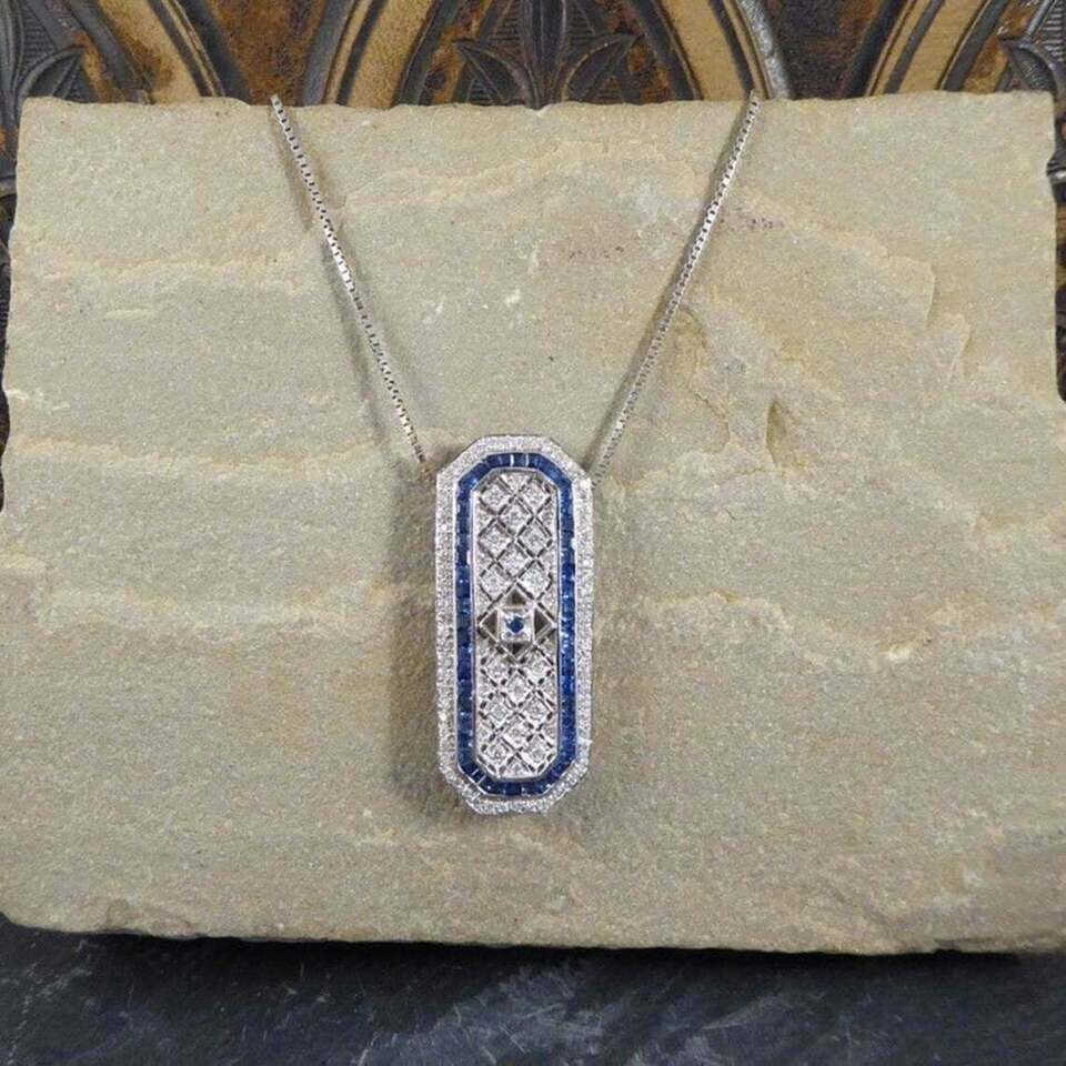2.47 Ct Diamond Engagement Victorian Pendant Without Chain 14K White Gold Finish