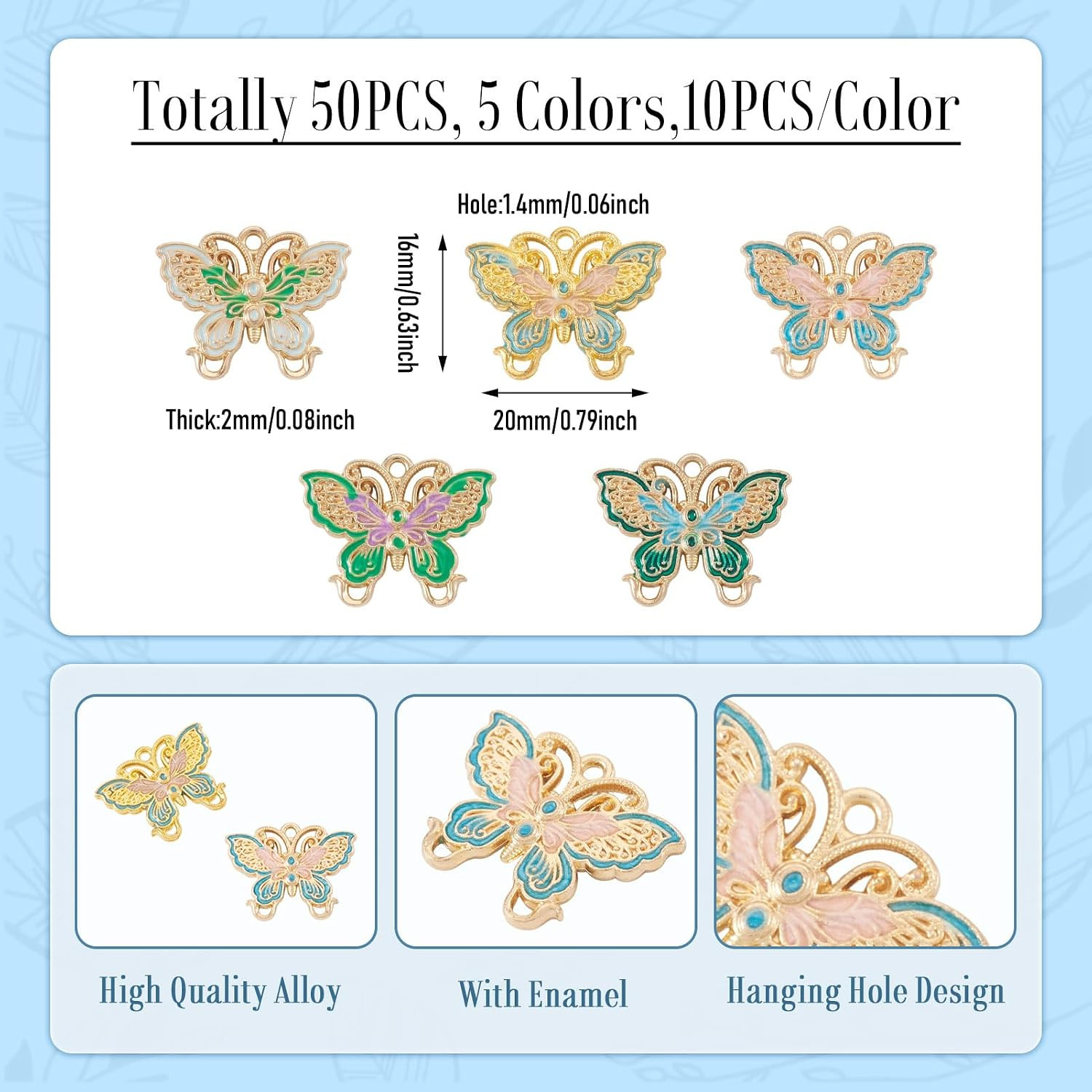 Butterfly Earring Charms Alloy Enamel Animal Dangle Pendants Cute Butterfly Neck