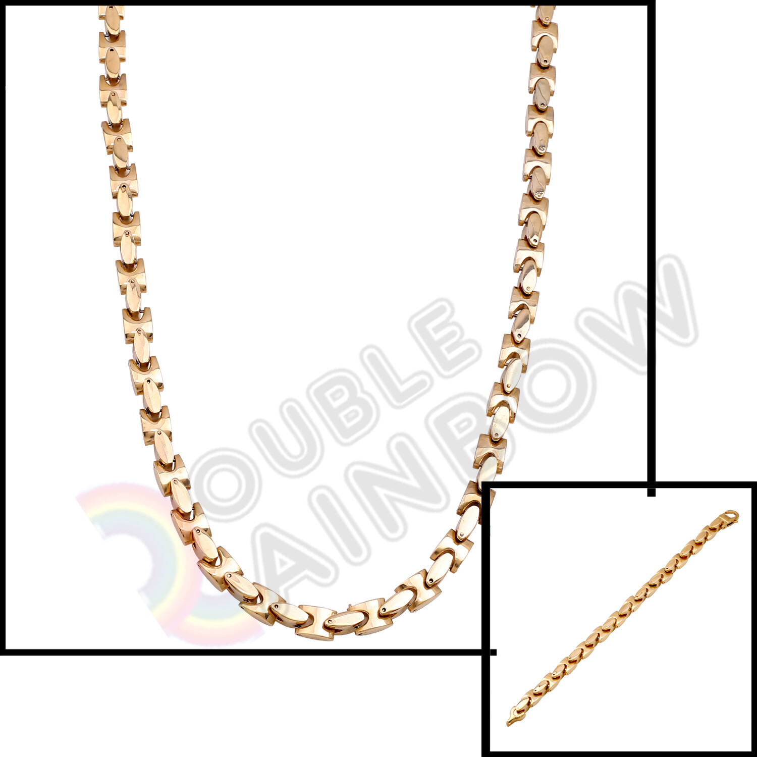 24″Men Stainless Steel Gold/Silver/Black Hip-hop Necklace Bracelet Chain Set#C05