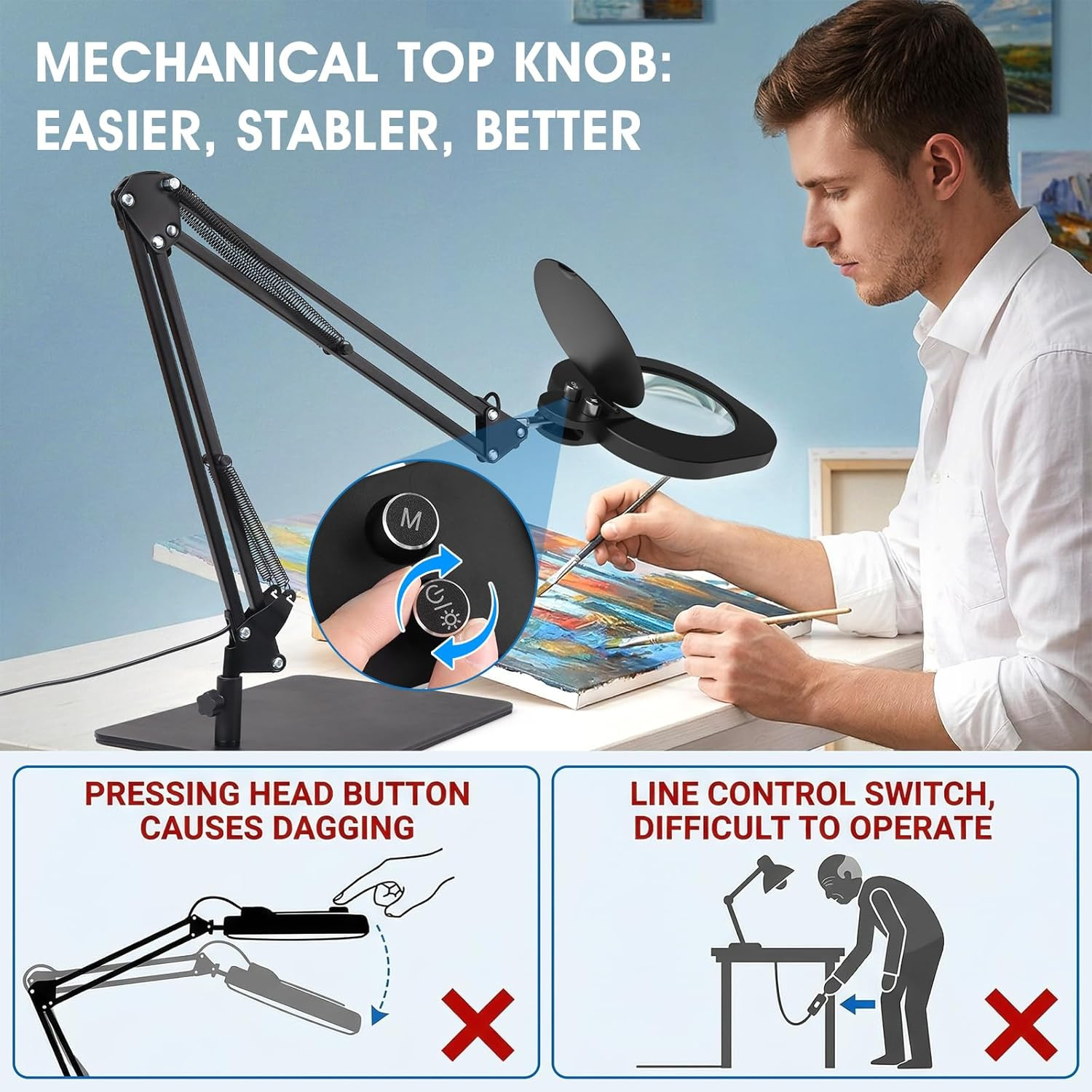 10X Magnifying Glass with Light and Stand：27 Inch Extra Long Arm Magnifying Lamp