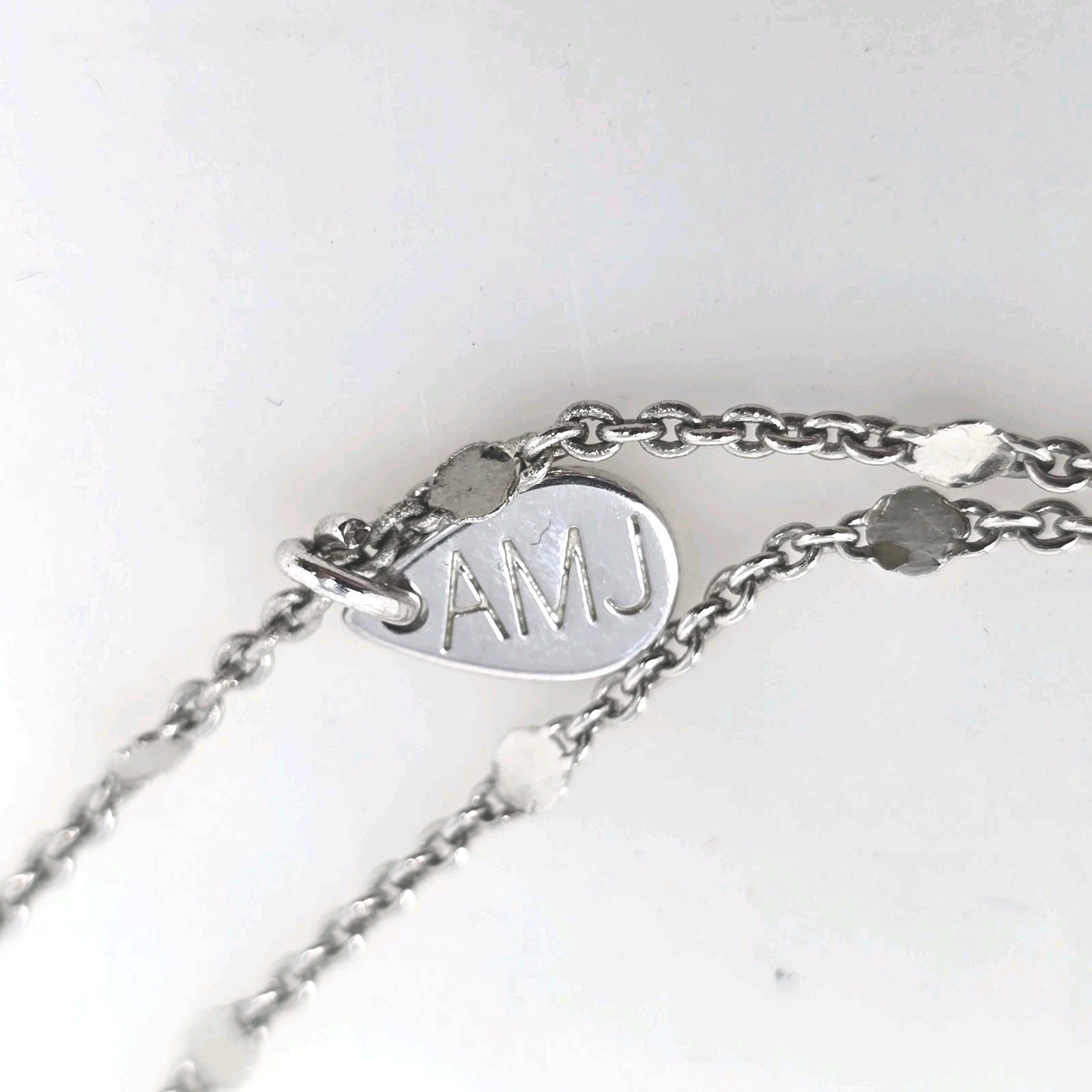 AMJ 34″ Beaded Tassel Necklace Faceted Crystal Pendant Silver Tone Long