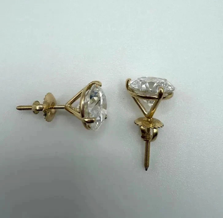 Screw Back Solitaire Earrings 2.50Ct Lab Grown Diamond 14k Yellow Gold Plated