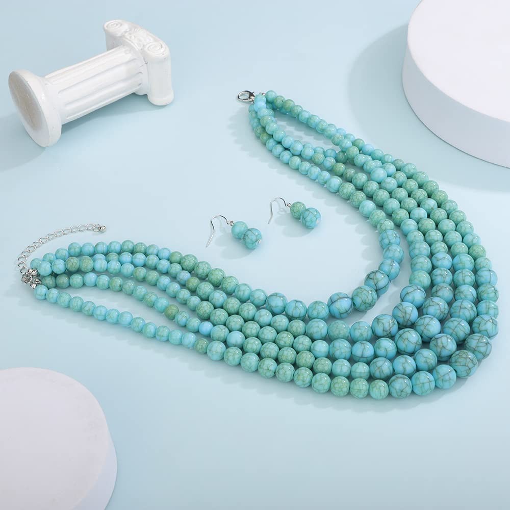 Bohemian Statement 5 Layer Green Pearl Necklace 1920s Pearl Earrings Vintage …