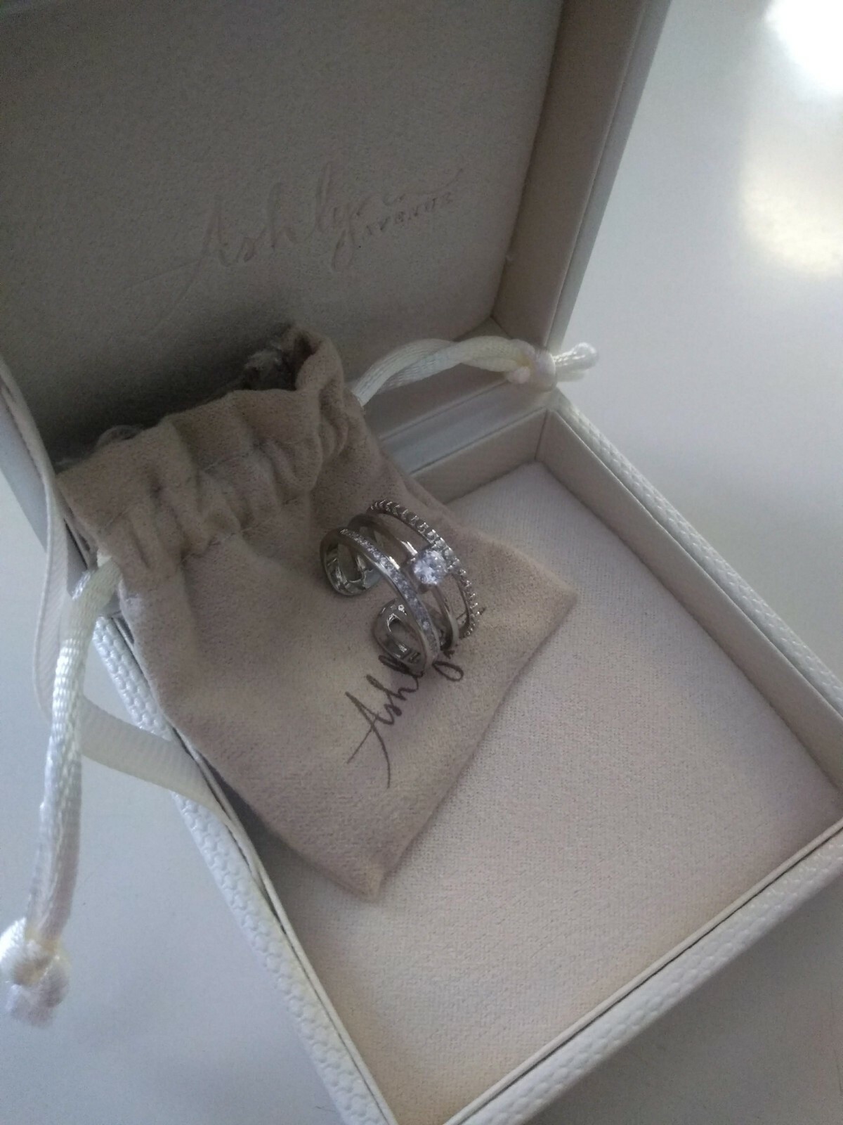 Ashlynn Avenue Aurora White Gold Trio Wrap Ring with Center Stone Size 6