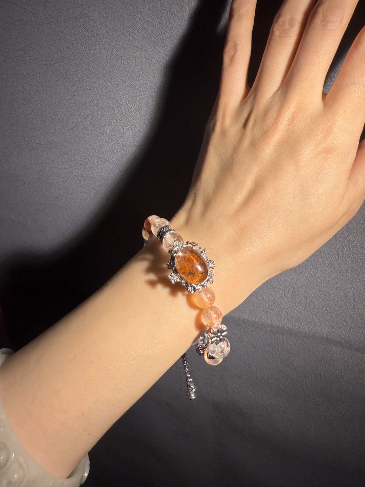 9.2mm High Grade Natural Fire Hematoid Crystal/ Phantom Crystal Charm Bracelet
