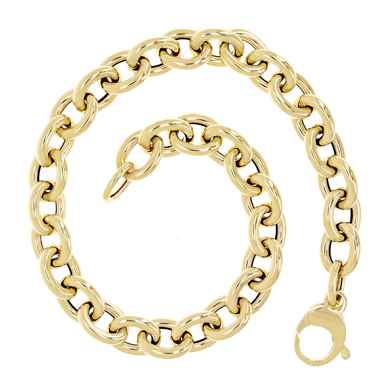 Italian 14k Yellow Gold Oval Rolo Link Chain Charm Bracelet 7.75″ 6.9mm 4.8 gram