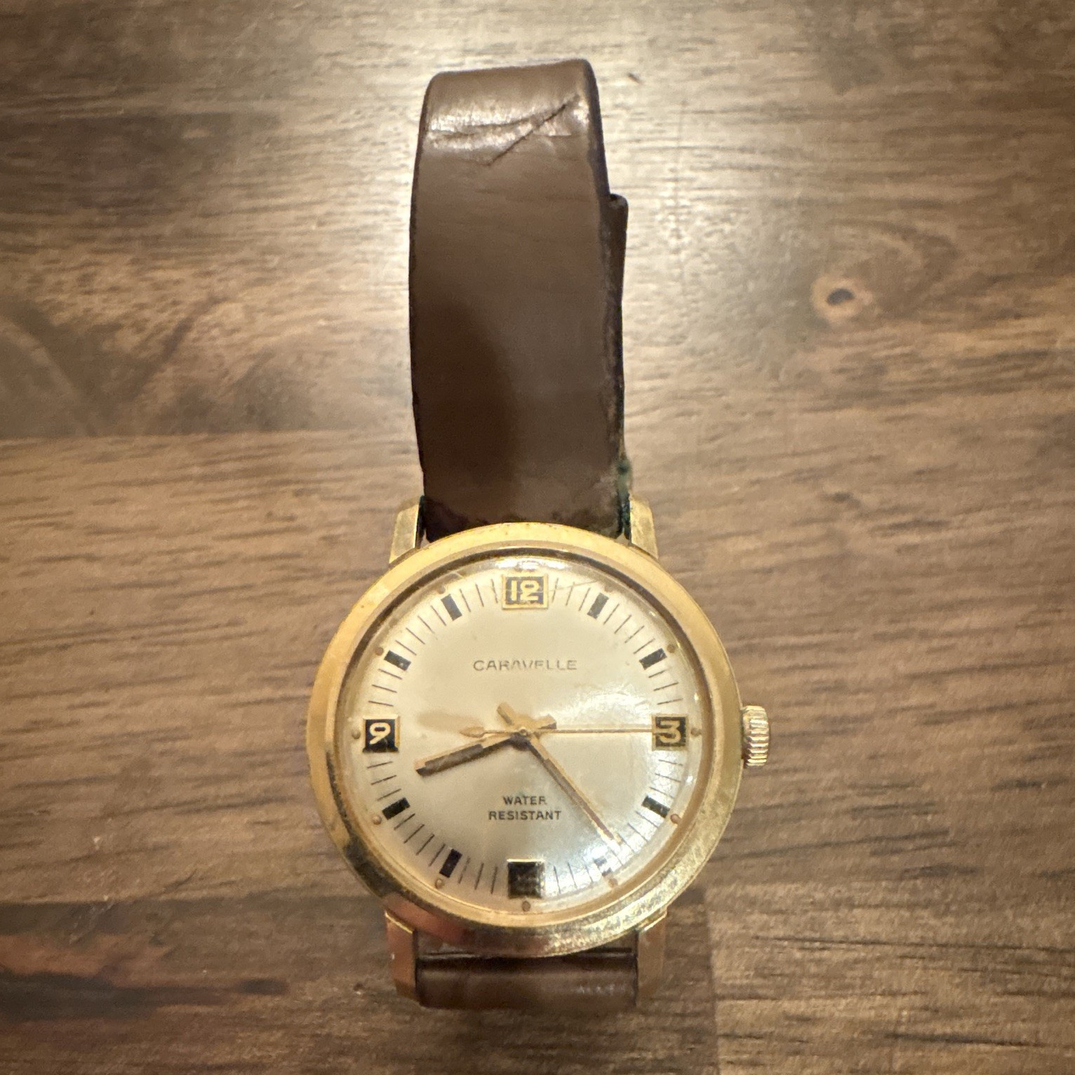 Vintage 1972 Caravelle by Bulova Gold Tone Dress Watch Sunburst Dial Working