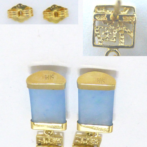 HK 14k 585 gold oriental asian jade earrings jewelry