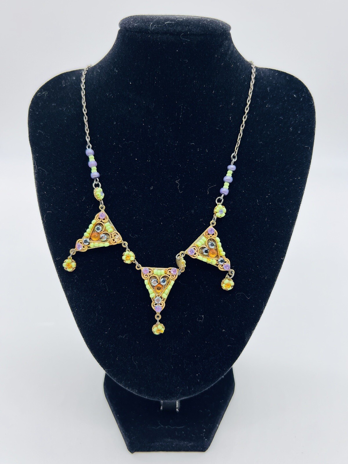 BOHO STYLE BEADED AND RHINESTONE NECKLACE LIGHTWEIGHT ADJUSTABLE