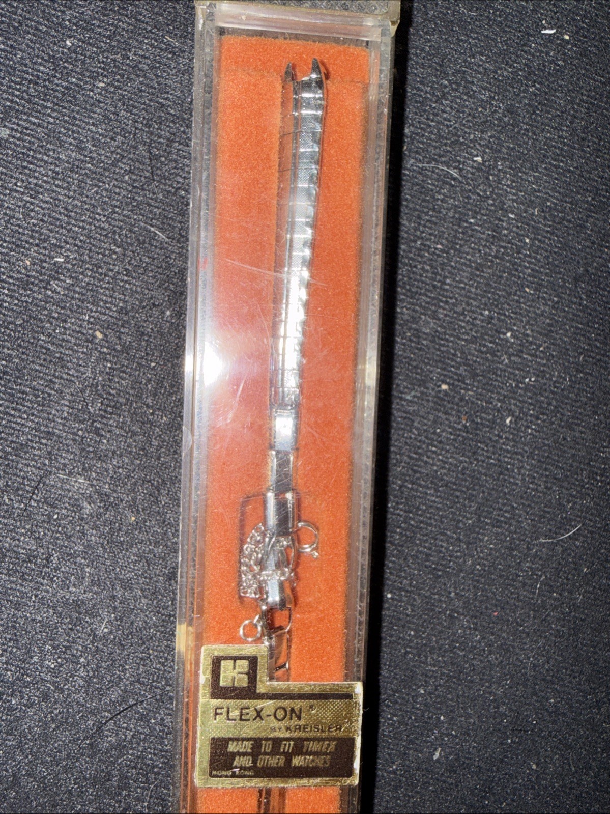 Kreisler Flex-On Clasp Safety Chain Silver Tone Stainless Watch Band For Timex