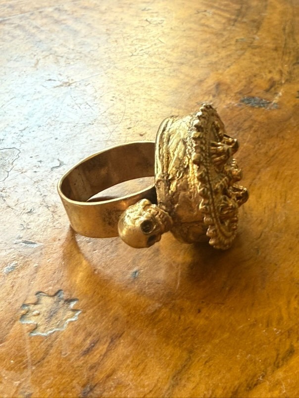 19c Antique Silver Gilt Memento Mori Ring Skull