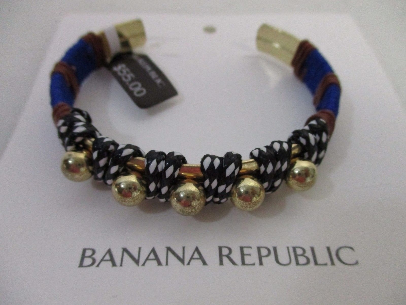 Banana Republic Navy Brown Black White Wrapped Ball Cuff Bracelet NWT $55.00