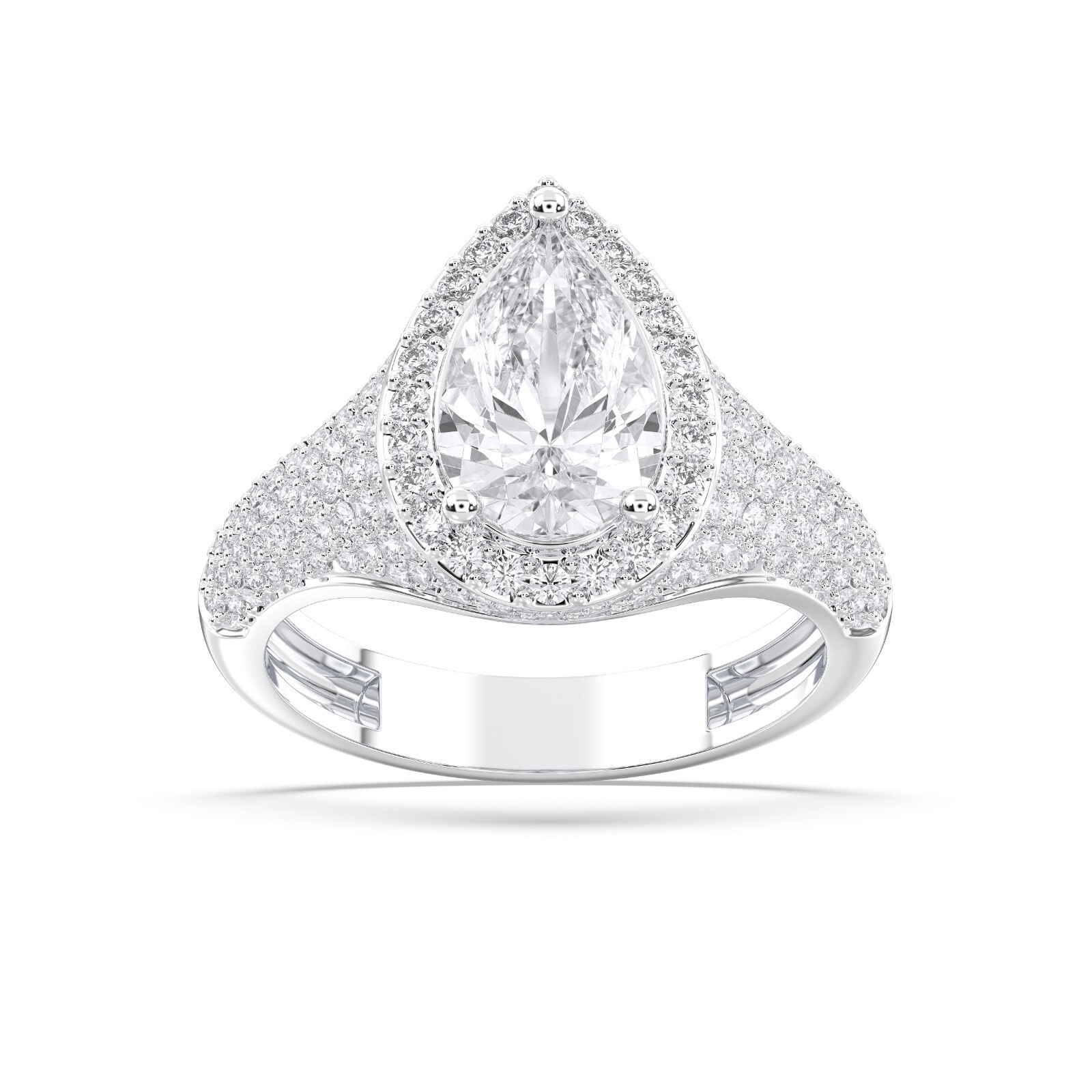 IGI Certified Lab Grown Diamond Engagement Ring 3.27ct Pear 14k Gold