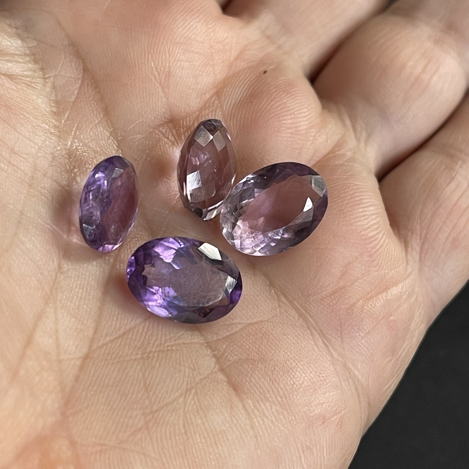 18.25ct 12.6-14.2mm 4pc Lot Purple Amethyst Oval Faceted Cabochons Gems
