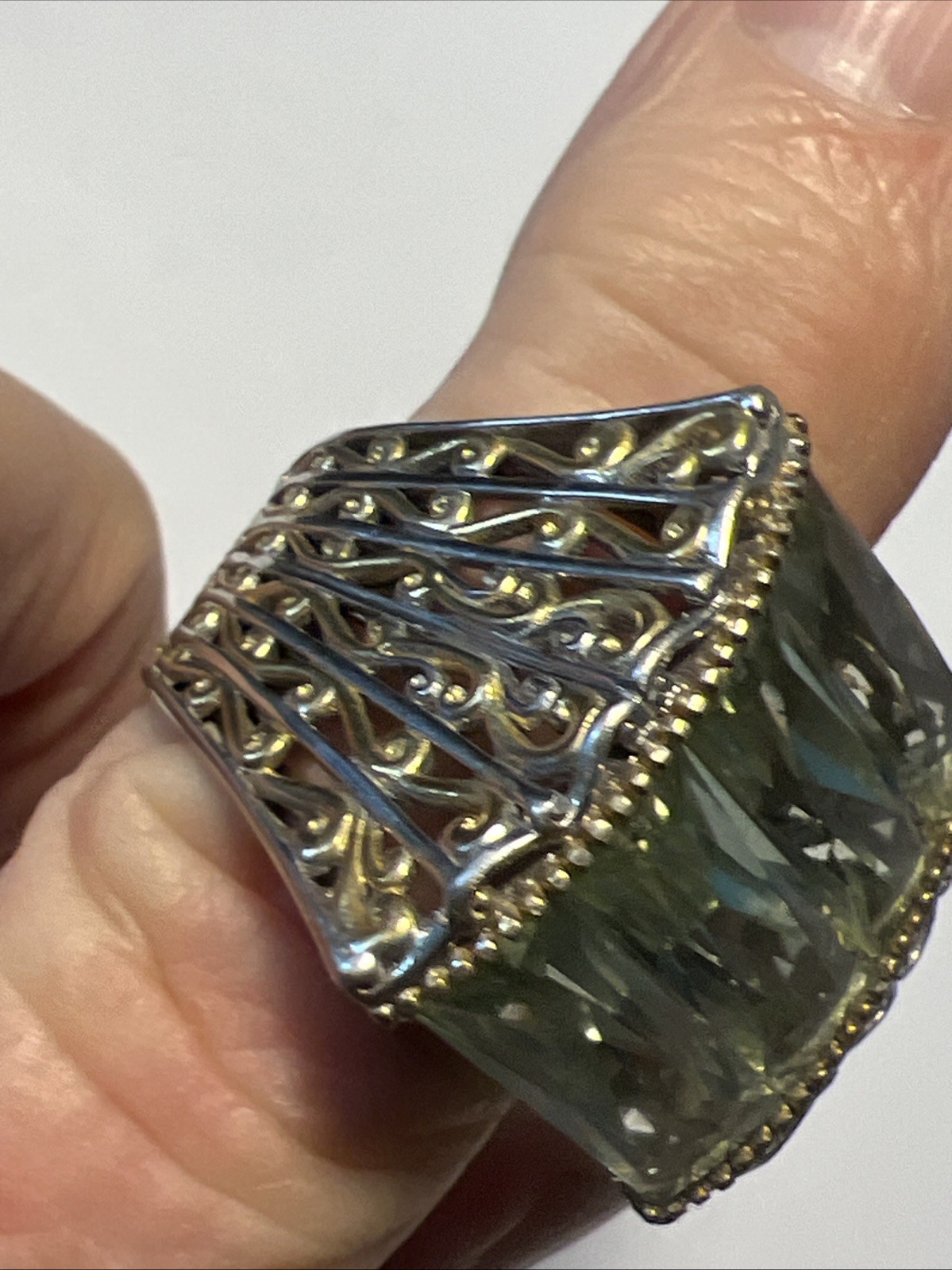 Gems en Vogue 925 Prasiolite Palladium Ring sz 10 Gold Vermeil 14.8g #JV147