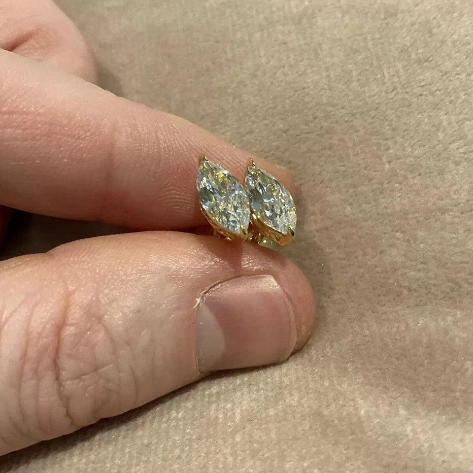 1TCW Marquise Cut Lab Created Diamond Solitaire Earrings 14k Yellow Gold Plated