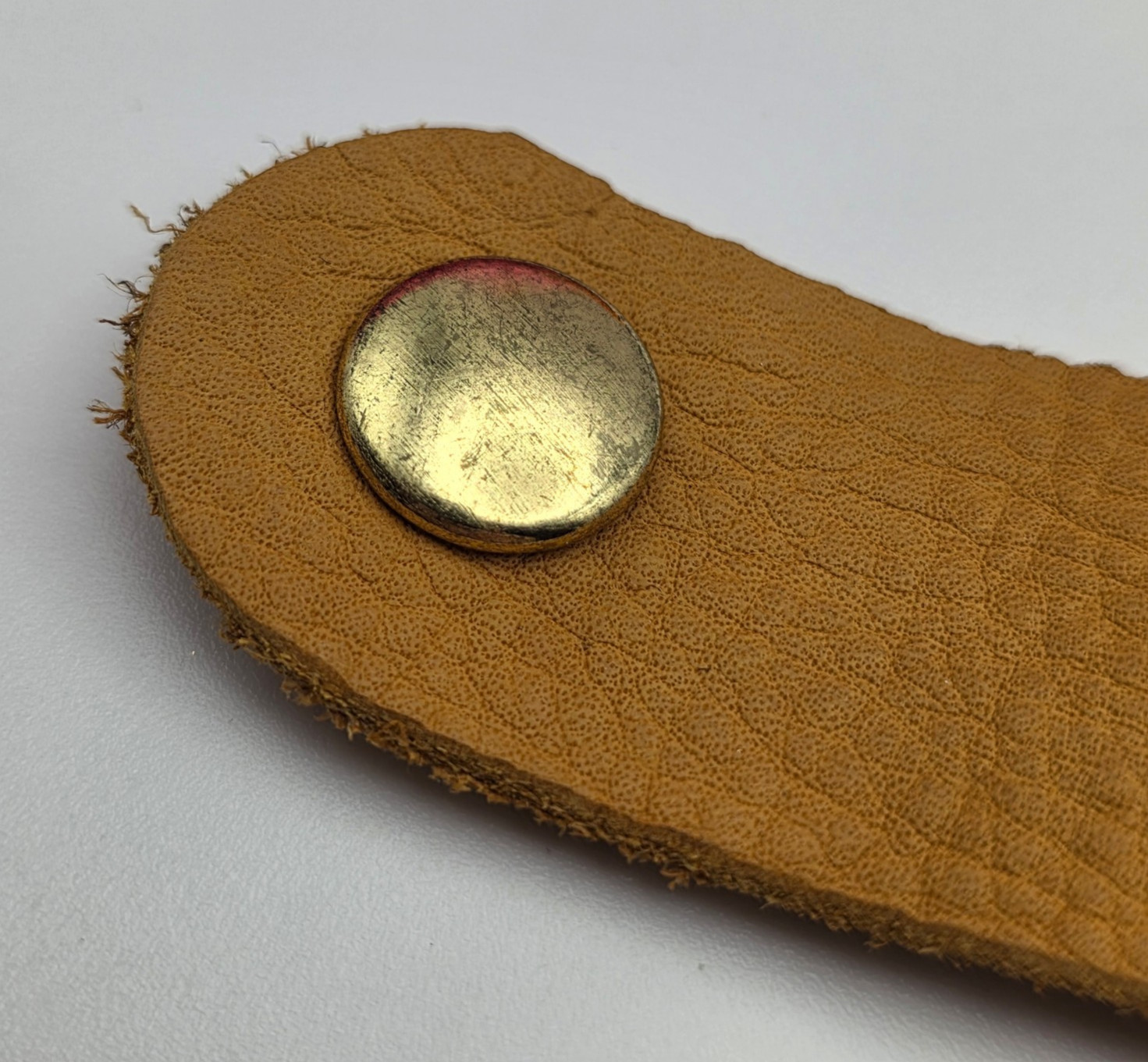Vintage Artisan Brown Leather Cuff Bracelet Maroon Glass Cabochon Gold Tone Boho