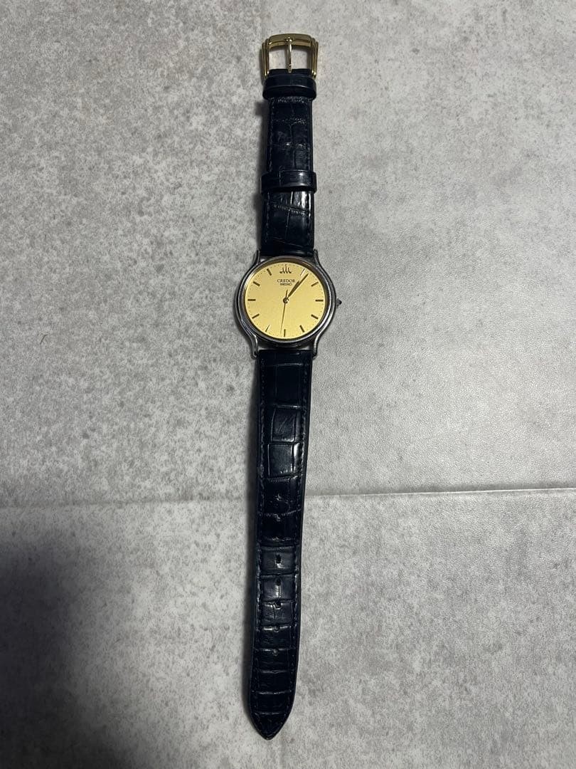 SEIKO Credor 8J81-6A30 Gold Dial Quartz Mens Watch Needs Battery Engraved Japan