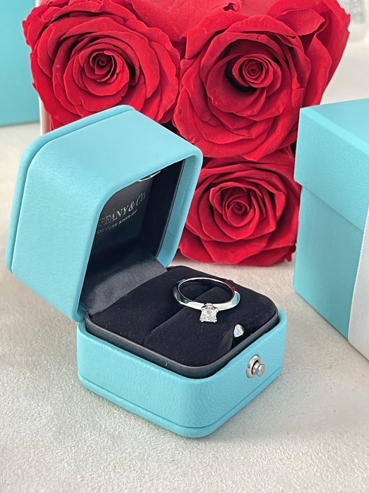 Tiffany & Co. Princess Cut Diamond Engagement Ring Platinum .31ct size 4 $2800