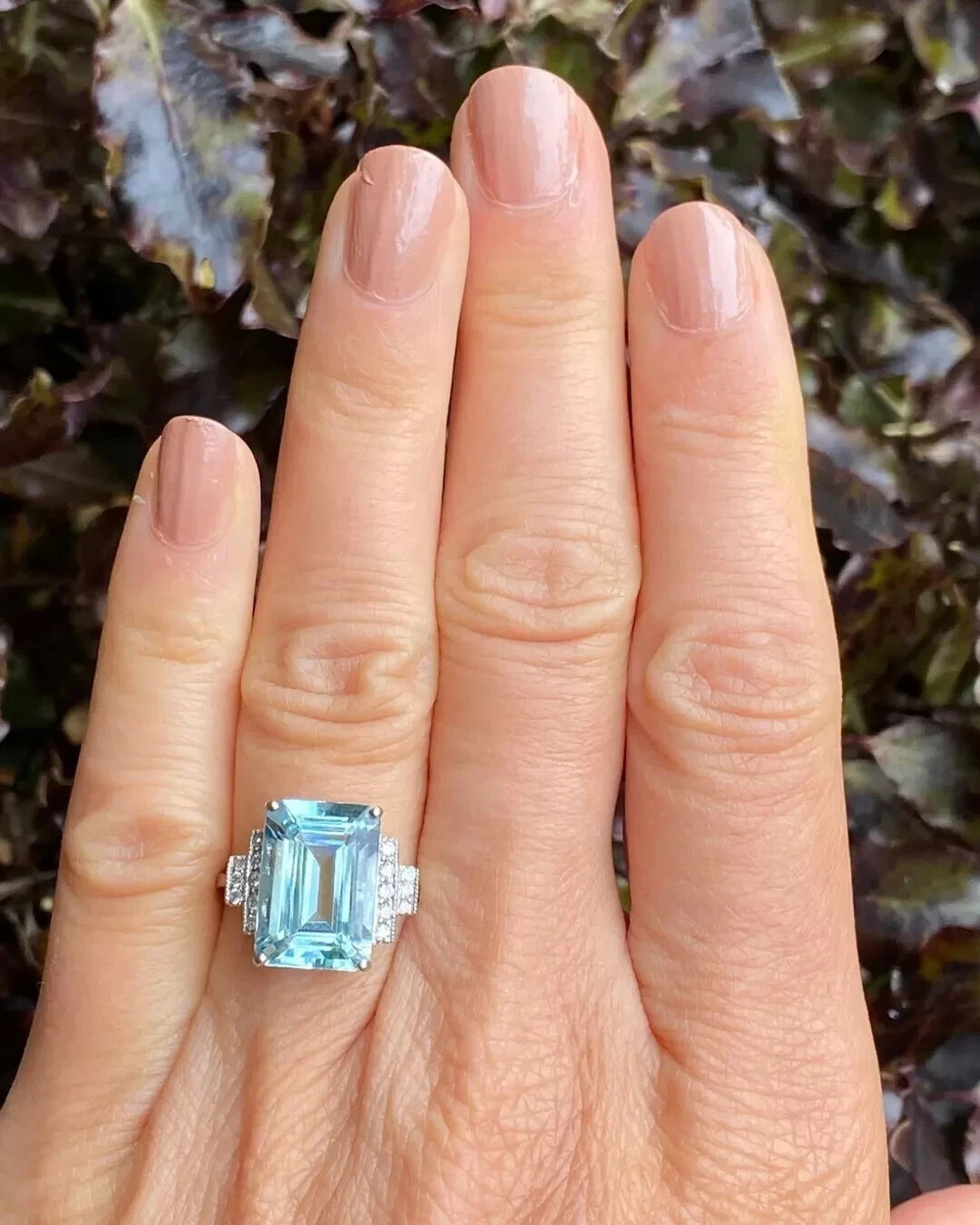 5.00 Ct Emerald Cut Natural Aquamarine & Diamond Wedding Ring 14K White Gold
