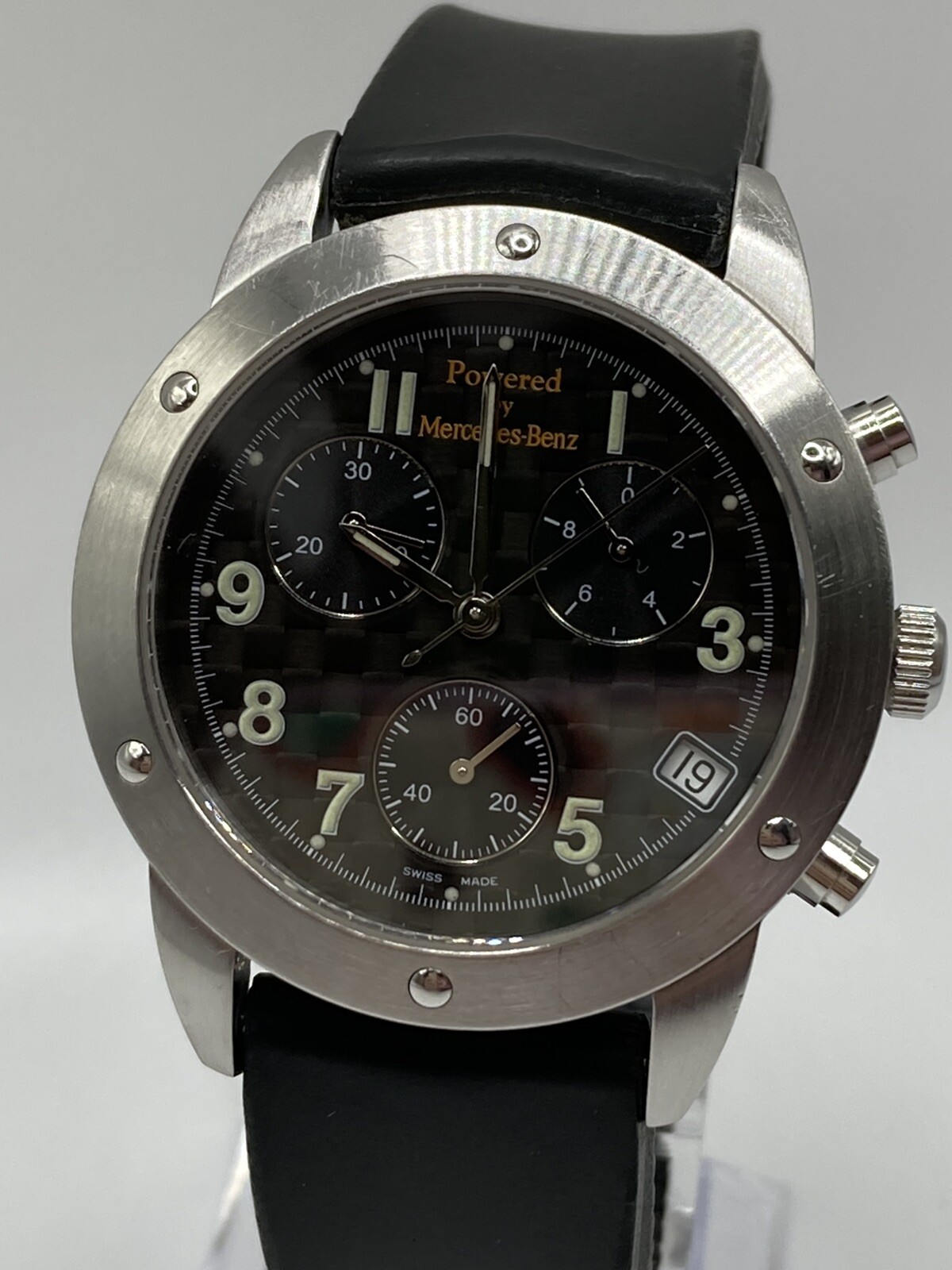 Mercedes Benz 467-280 Men’s Black Date Dial Chrono Resin Band Watch New Batt
