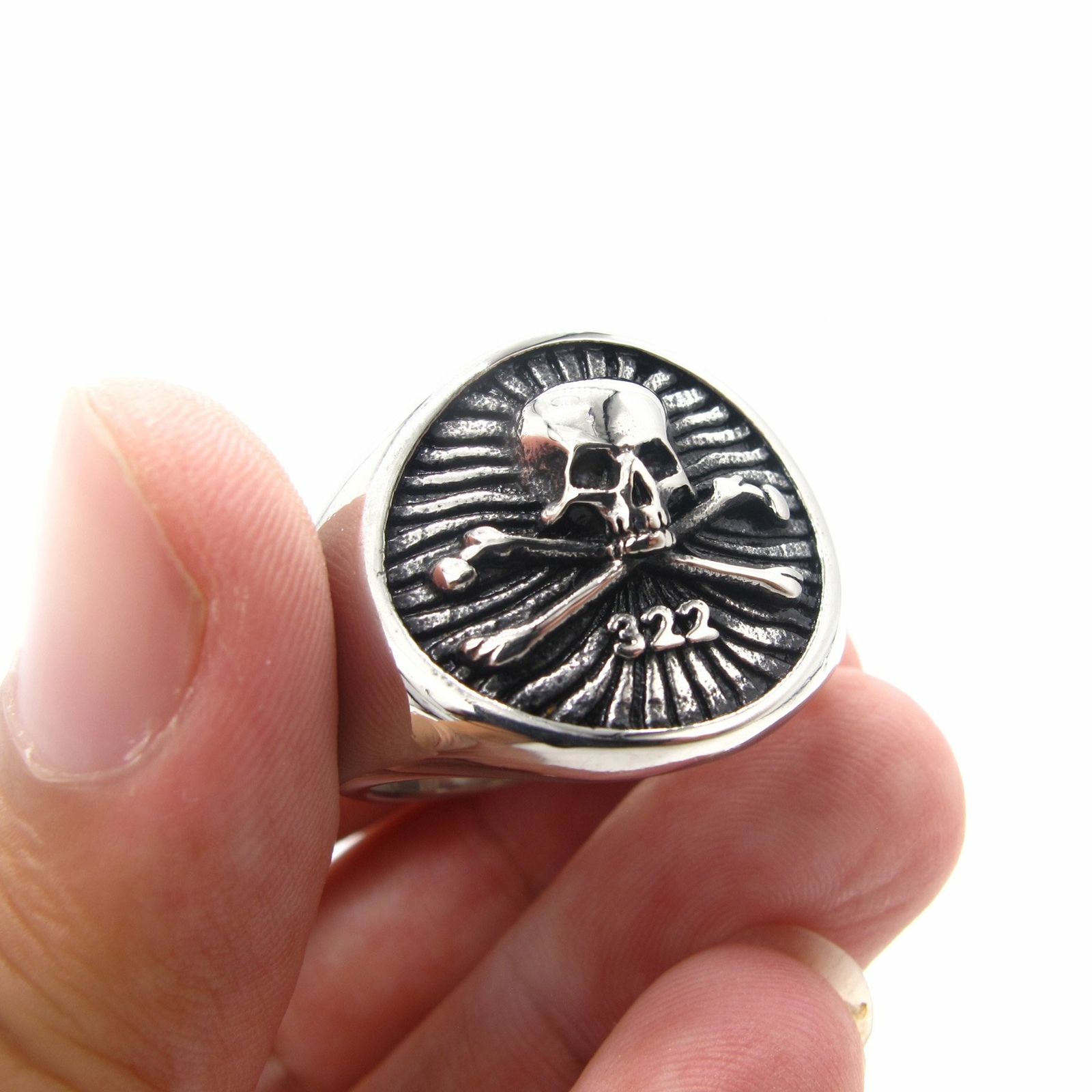 MENDEL Mens Secret Society 322 Skull And Bones Ring Stainless Steel Size 7-14