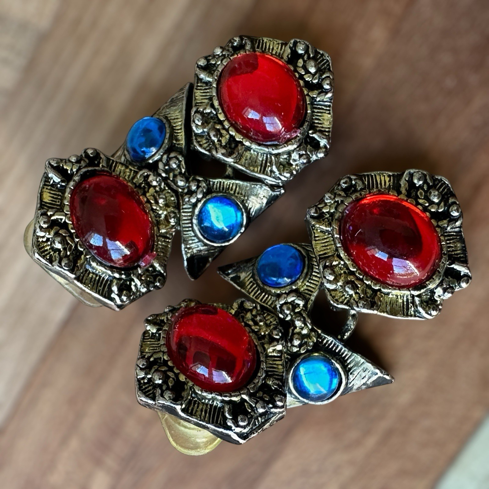 VTG Byzantine Etruscan Mogul Cabs Bracelet 7 Inch w Earrings Multicolor Ornate