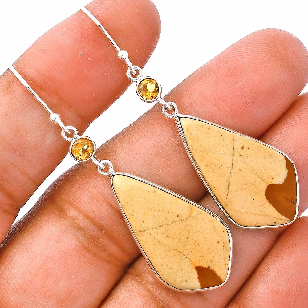 Natural Maligano Jasper & Citrine 925 Sterling Silver Earrings Jewelry E-1002
