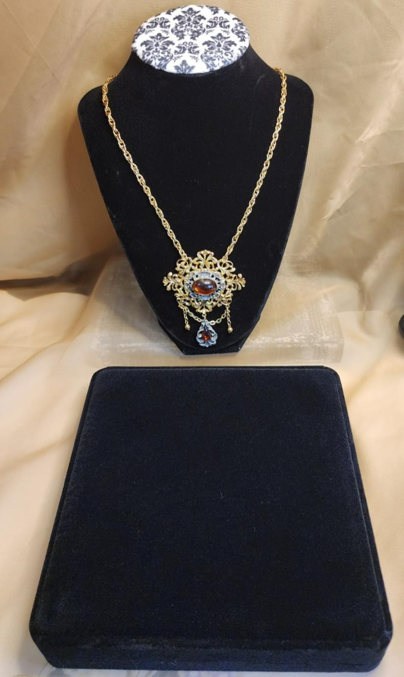 Vintage ART Arthur Pepper Victorian Revival Necklace Amber Cabochon Box