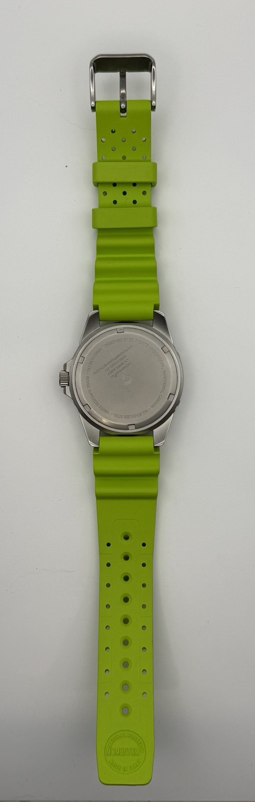 Momentum M1 Dive Watch White Dial Lime Green Rubber Strap 20ATM Stainless Steel