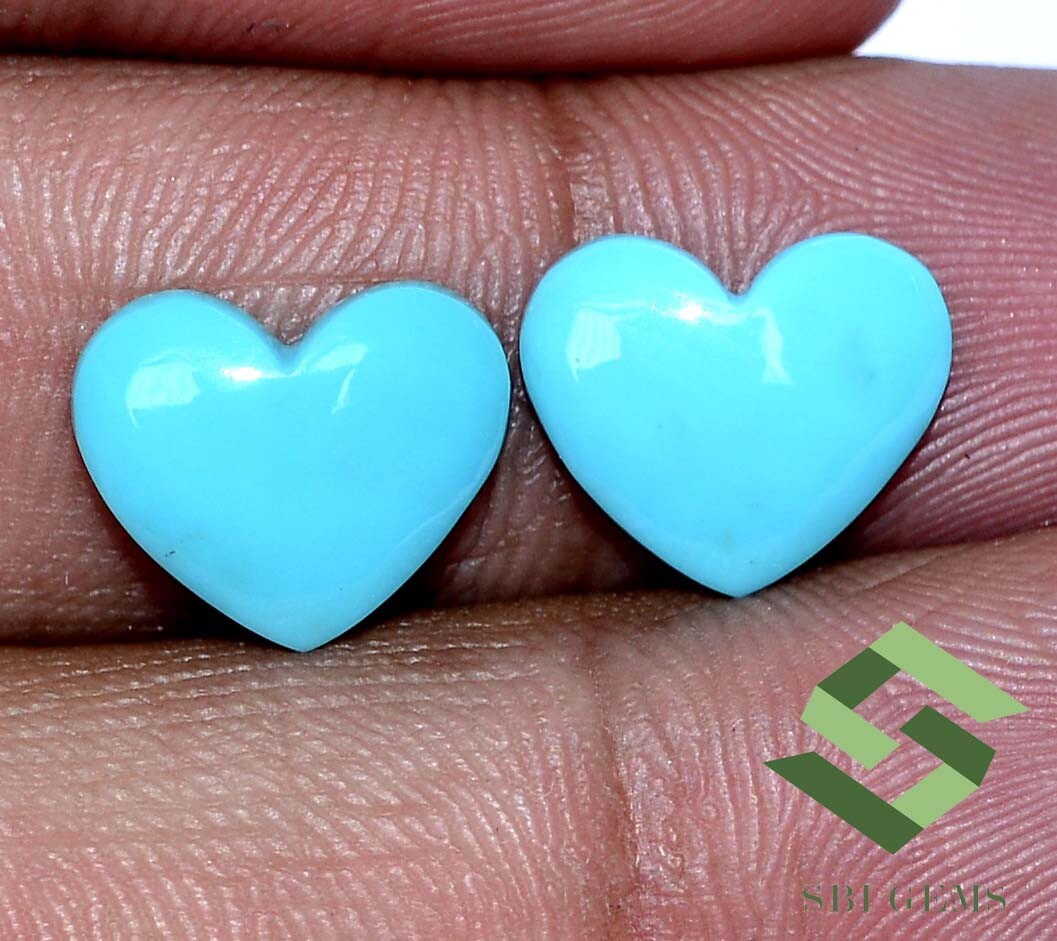 5.07 CTS Natural Turquoise Heart Shape Cabochon Pair 12×10 mm Loose Gemstones