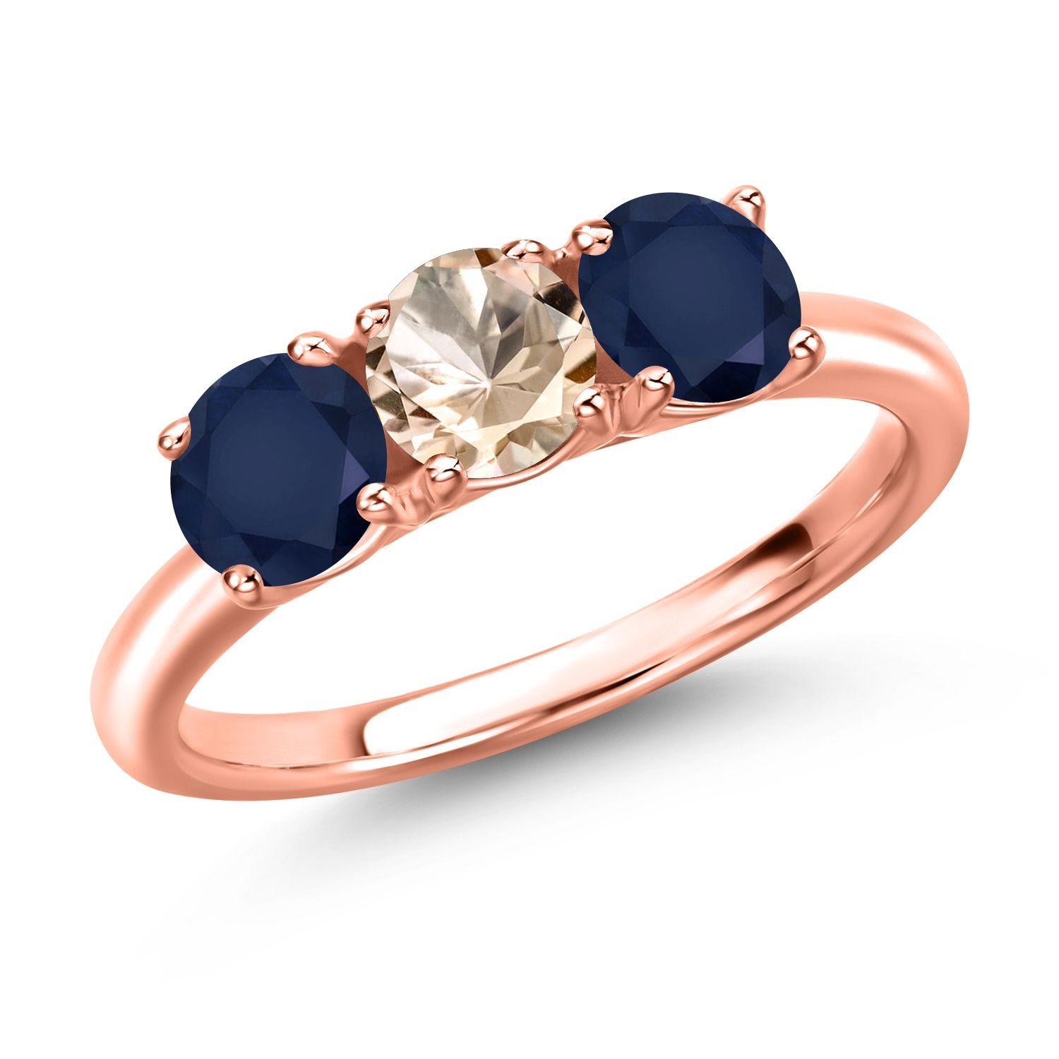 18K Rose Gold Plated Silver Peach Morganite and Sapphire Engagement Ring For