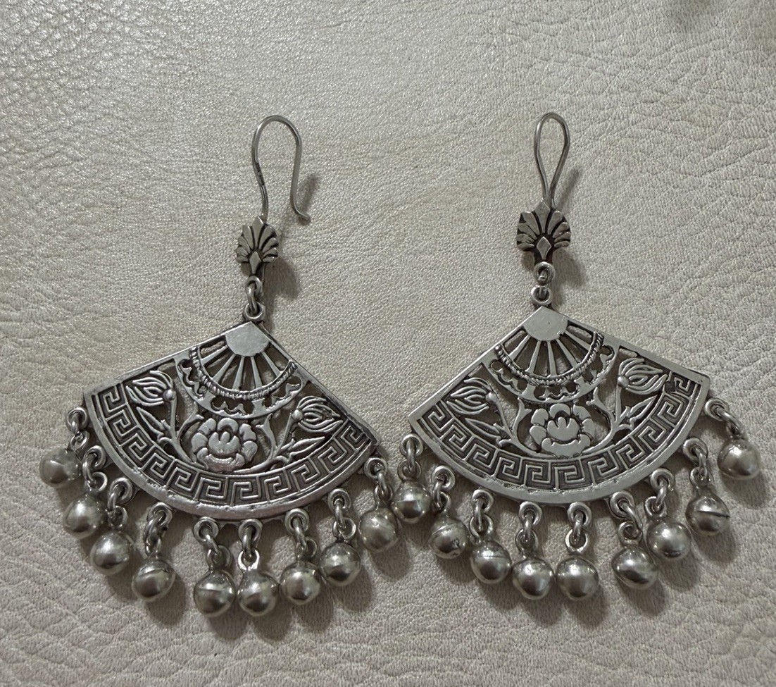 Vintage Egyptian Sterling Silver Earrings Greek Key Tribal