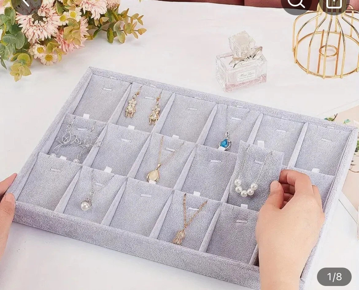 18 Grid Stackable Pendant Display Tray Velvet Jewelry Tray for showcase