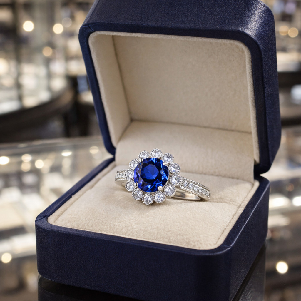 2.80 Ct Round Cut Natural Sapphire & Diamond Wedding Gift Ring 14K White Gold 6