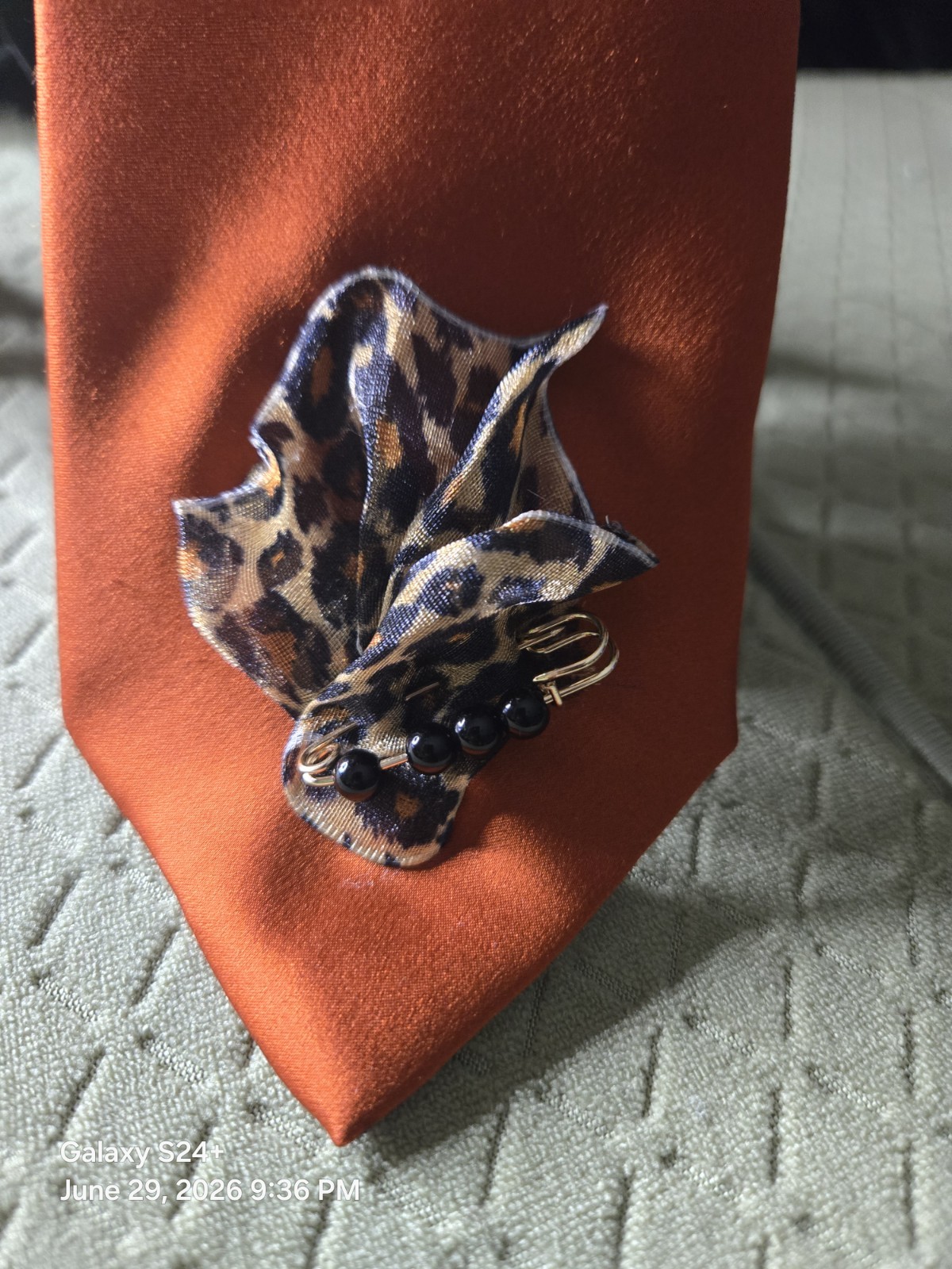 Neckwear All Genders Burnt Orange With CHEETAH Broach. Great for Any Occasion!
