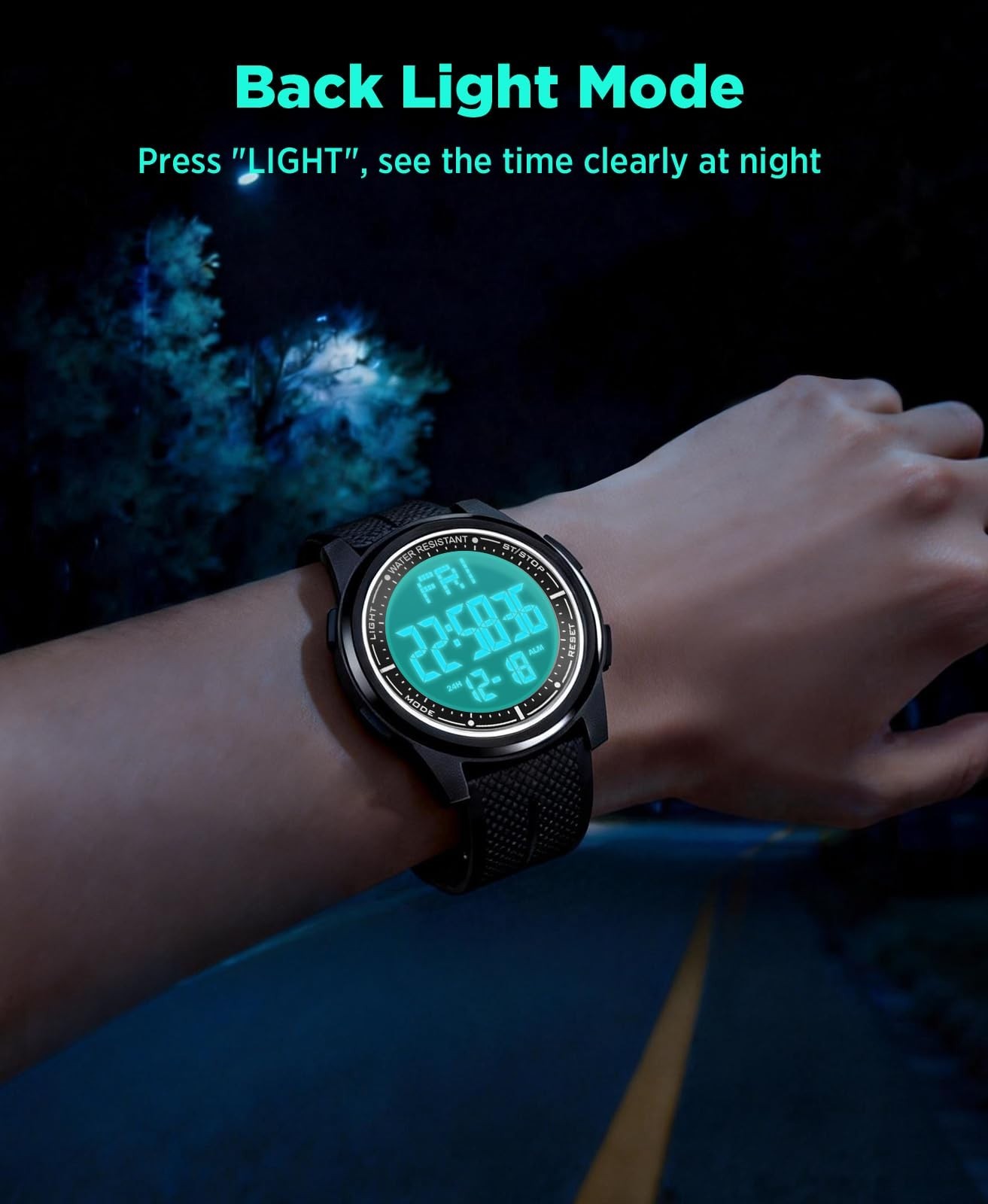 Digital Sports Watch 50M Waterproof, Ultra-Thin Lightweight, 44mm Silicone, Alar