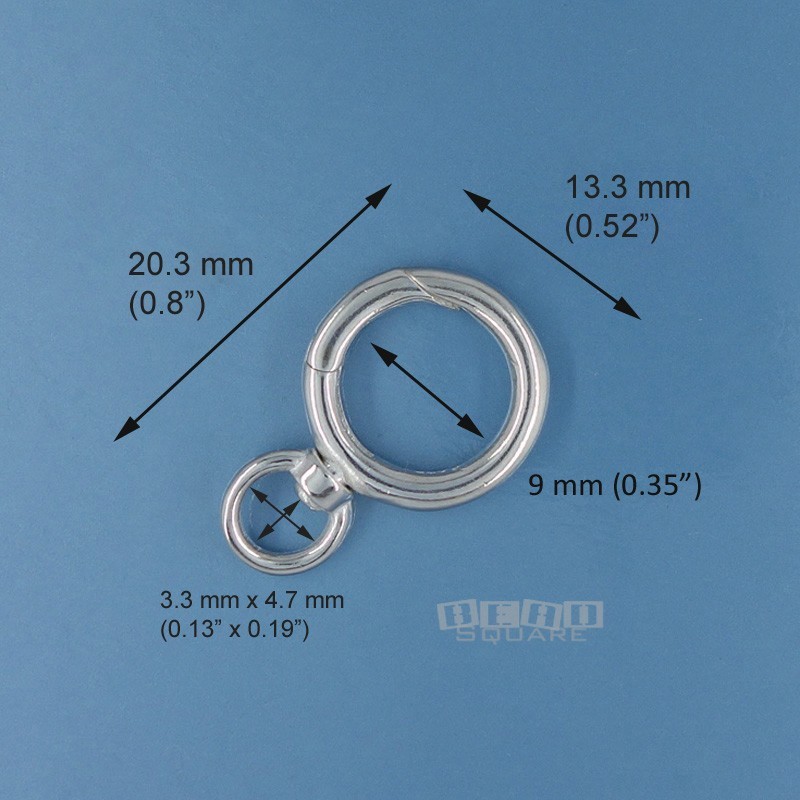 Sterling Silver 13.5mm Round Donut Clip On Clasp Connector w/Swivel Ring #33258