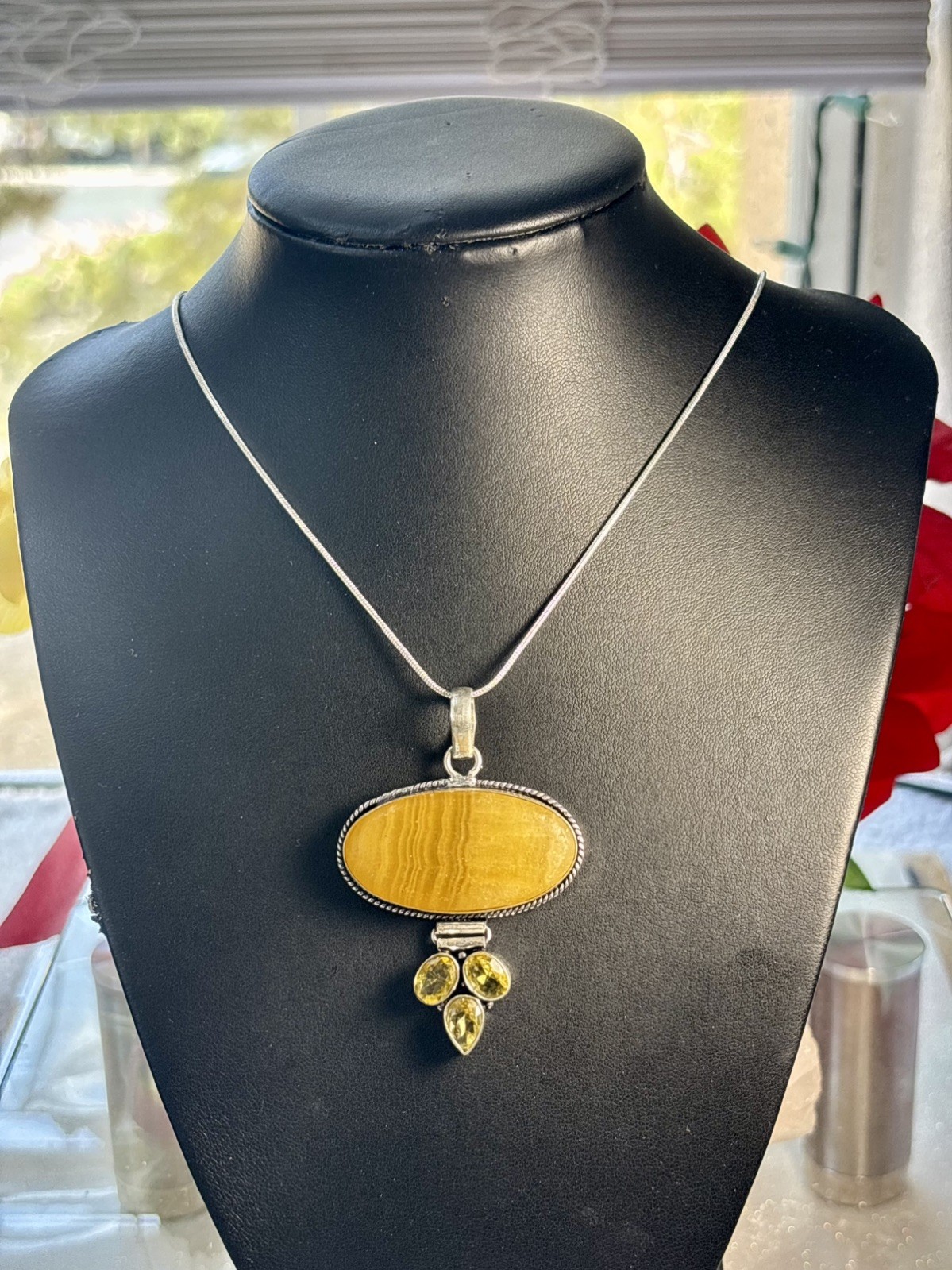 Handmade Yellow Lace Agate Citrine Gemstone Pendant 2.4″ On Sterling Silver